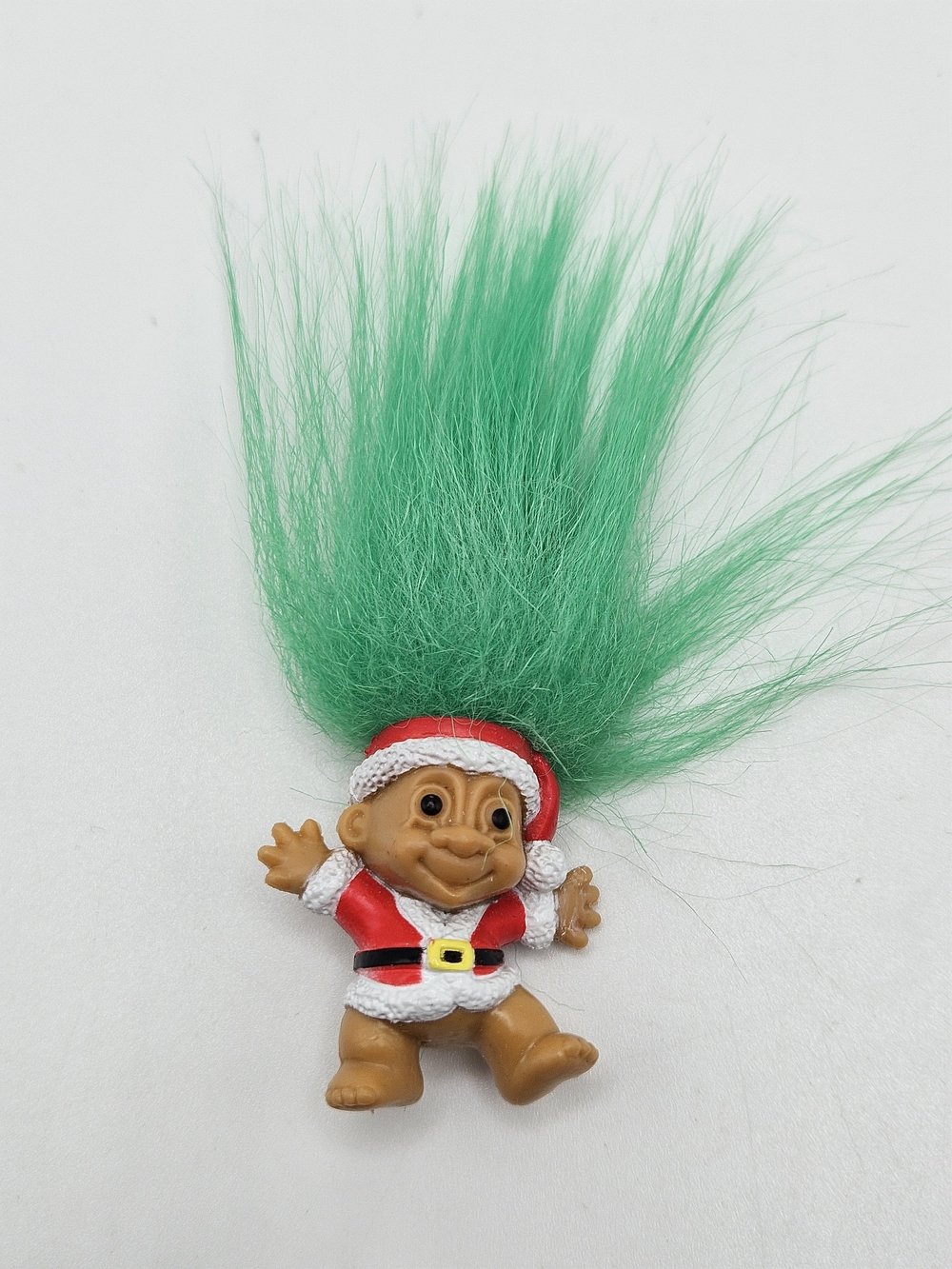 VINTAGE Merry Little Troll Russ Christmas Green Hair Santa Pin Brooch VTG